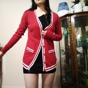 Forever 21 Red Stripped Knit Cardigan